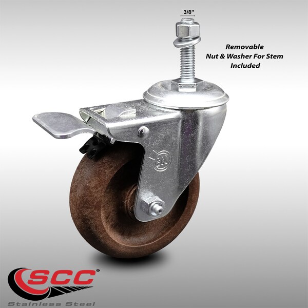 Service Caster 4 Inch SS High Temp Glass Filled Nylon 3/8 Inch Stem Caster Total Lock Brake SCC SCC-SSTSTTL20S414-GFNSHT-381615 - main